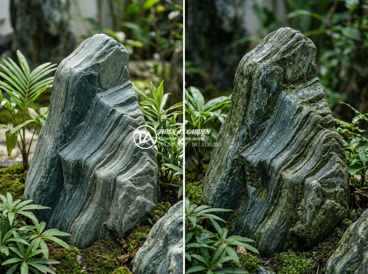 Đá xanh Nhật Bản là gì? Tại sao đây là lựa chọn số 1 cho cảnh quan cao cấp? - Before and after comparison image showing long-term durability of Japanese green