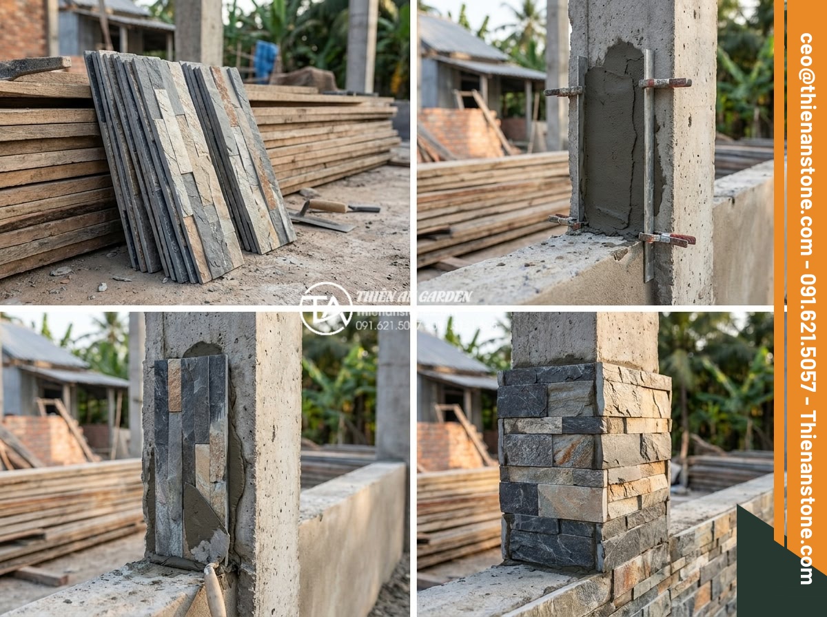 Ghép chỉ đá là gì? 5 ứng dụng tuyệt vời trong trang trí cột và chân tường - Step-by-step guide visuals for selecting and professionally installing natural s