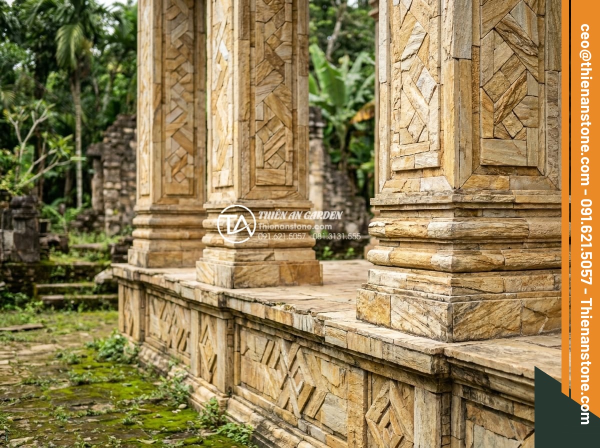 Ghép chỉ đá là gì? 5 ứng dụng tuyệt vời trong trang trí cột và chân tường - Historical recreation of ancient stone inlay techniques used on classical column