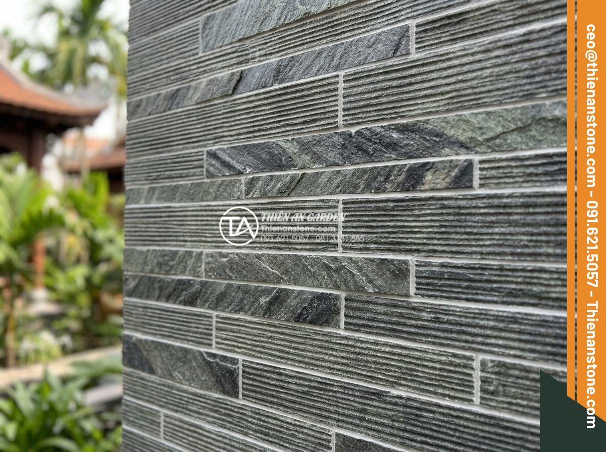Hướng dẫn kỹ thuật ốp đá răng lược chuẩn xác, bền đẹp với thời gian - Hình 12 Hướng dẫn kỹ thuật ốp đá răng lược chuẩn xác, bền đẹp với thời gian - Finished section of precisely aligned tooth comb stone cladding showing clean gr