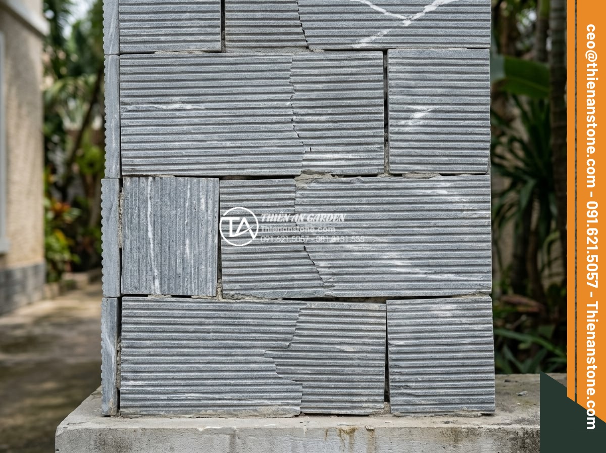 Hướng dẫn kỹ thuật ốp đá răng lược chuẩn xác, bền đẹp với thời gian - Hình 17 Hướng dẫn kỹ thuật ốp đá răng lược chuẩn xác, bền đẹp với thời gian - Example of common installation mistake showing misaligned comb tooth stones with