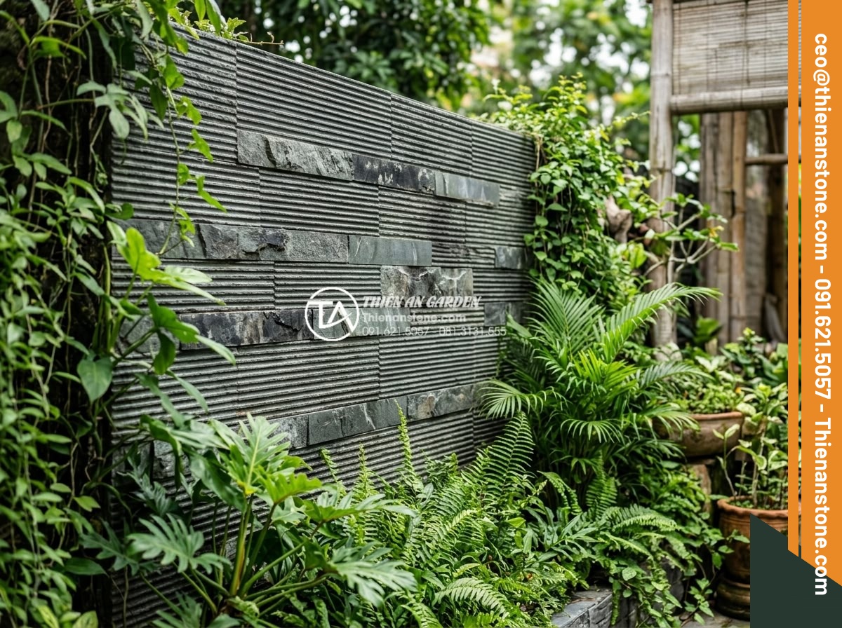 Hướng dẫn kỹ thuật ốp đá răng lược chuẩn xác, bền đẹp với thời gian - Hình 20 Hướng dẫn kỹ thuật ốp đá răng lược chuẩn xác, bền đẹp với thời gian - Long-term maintained garden feature wall with vibrant clean tooth comb stones su