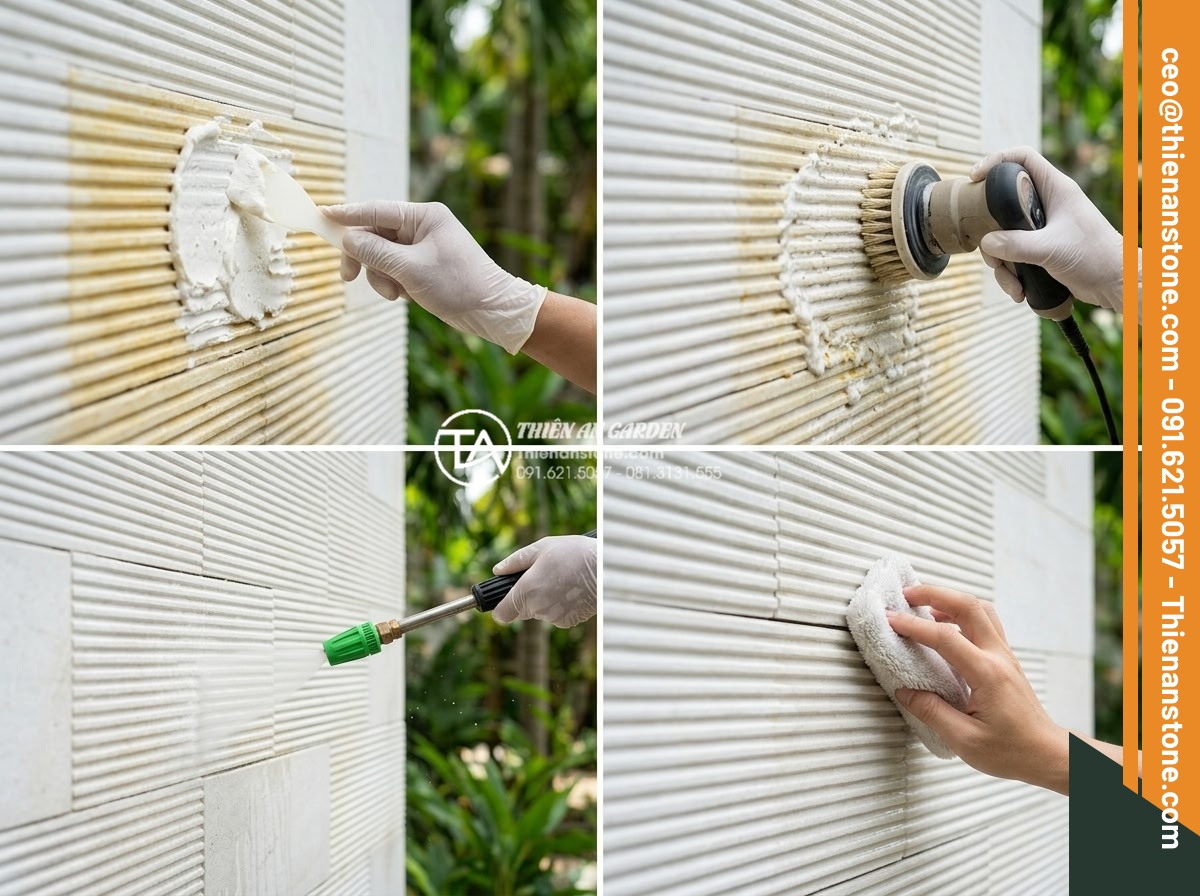 Khắc phục hiện tượng đá răng lược bị ố vàng sau một thời gian sử dụng - Hình 4 Khắc phục hiện tượng đá răng lược bị ố vàng sau một thời gian sử dụng - Step-by-step professional demonstration of yellow stain removal process on da ra