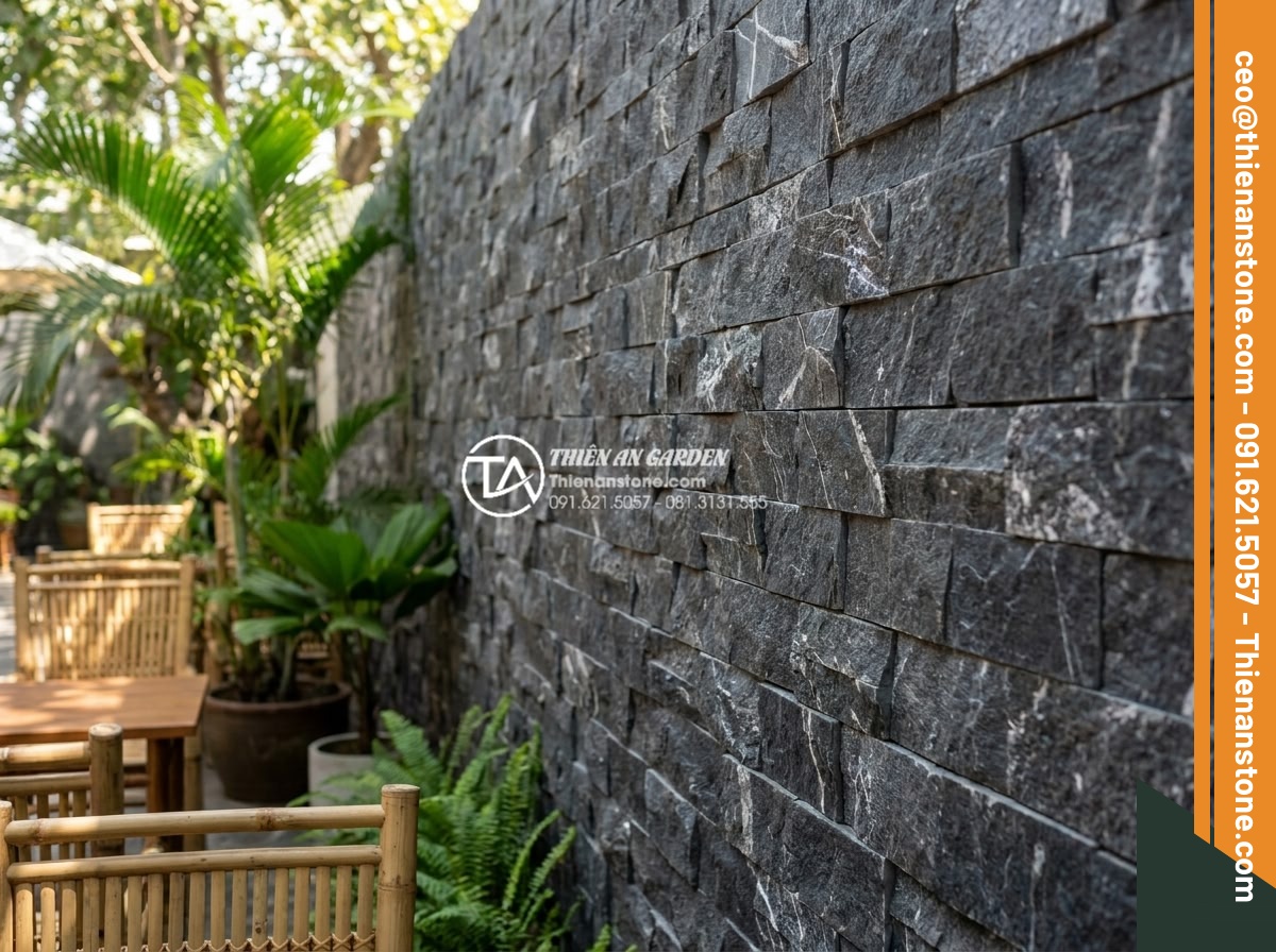 Khám phá vẻ đẹp mộc mạc của đá ong ghép 10x50 trong thiết kế Cafe sân vườn - Comparative visual of various stone types including 10x50 honeycomb in real outd