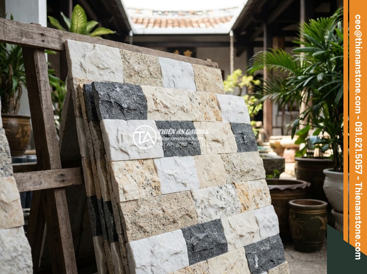 Kinh nghiệm chọn đá ghép đen ốp giếng trời tạo chiều sâu cho không gian - Variety of black natural stacked stones including basalt, granite and marble typ