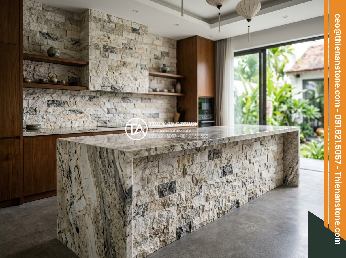 Kỹ thuật mài cạnh và ghép đá bếp không đường nối cho biệt thự cao cấp - Showcase of completed high-end natural stone kitchen installations by expert sto