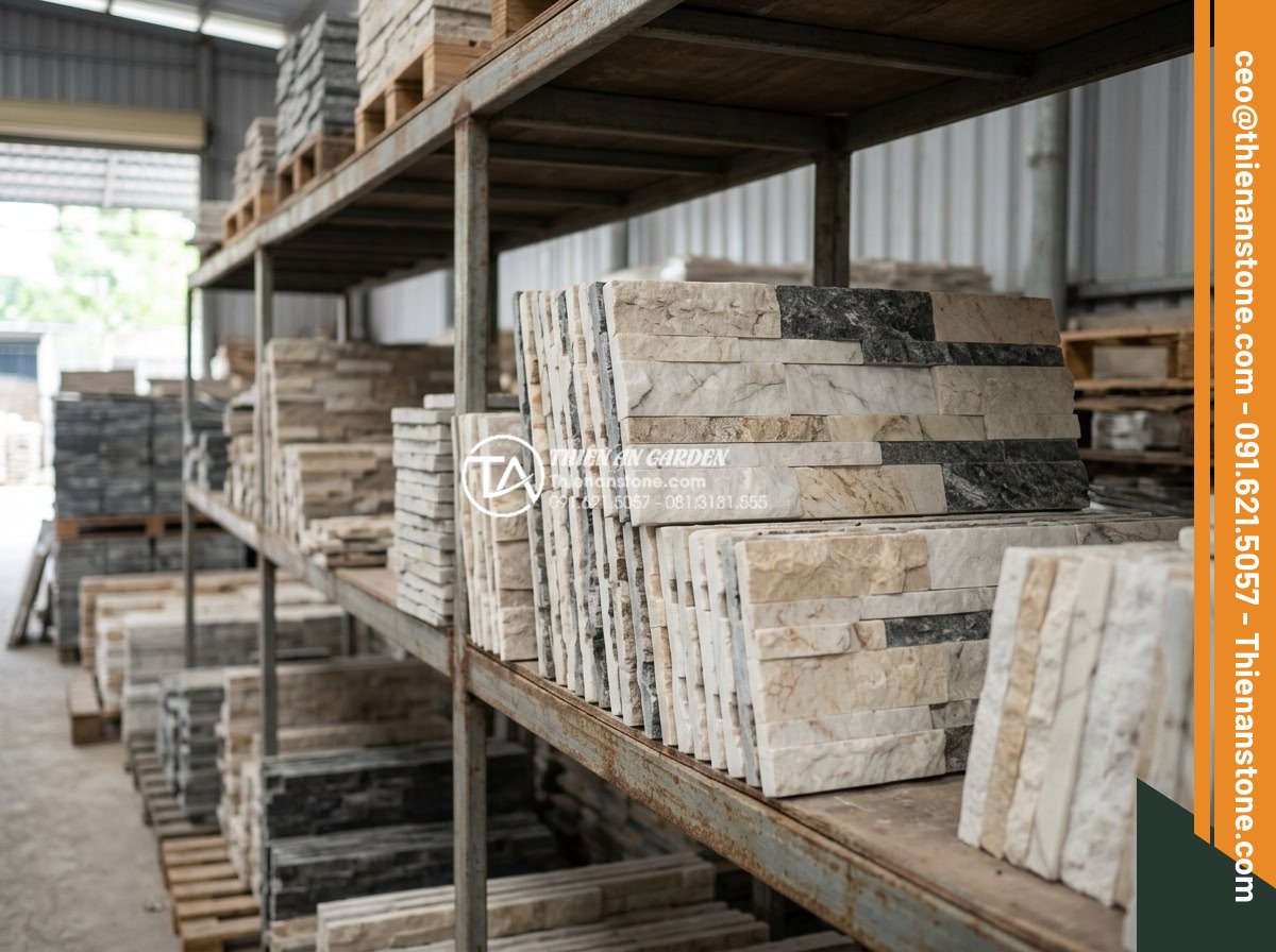 Mua đá ghép ở đâu giá sỉ? Tổng kho đá ghép tự nhiên lớn nhất 3 miền - Hình 5 Mua đá ghép ở đâu giá sỉ? Tổng kho đá ghép tự nhiên lớn nhất 3 miền - Assortment of different natural stone mosaic types including grey black, golden