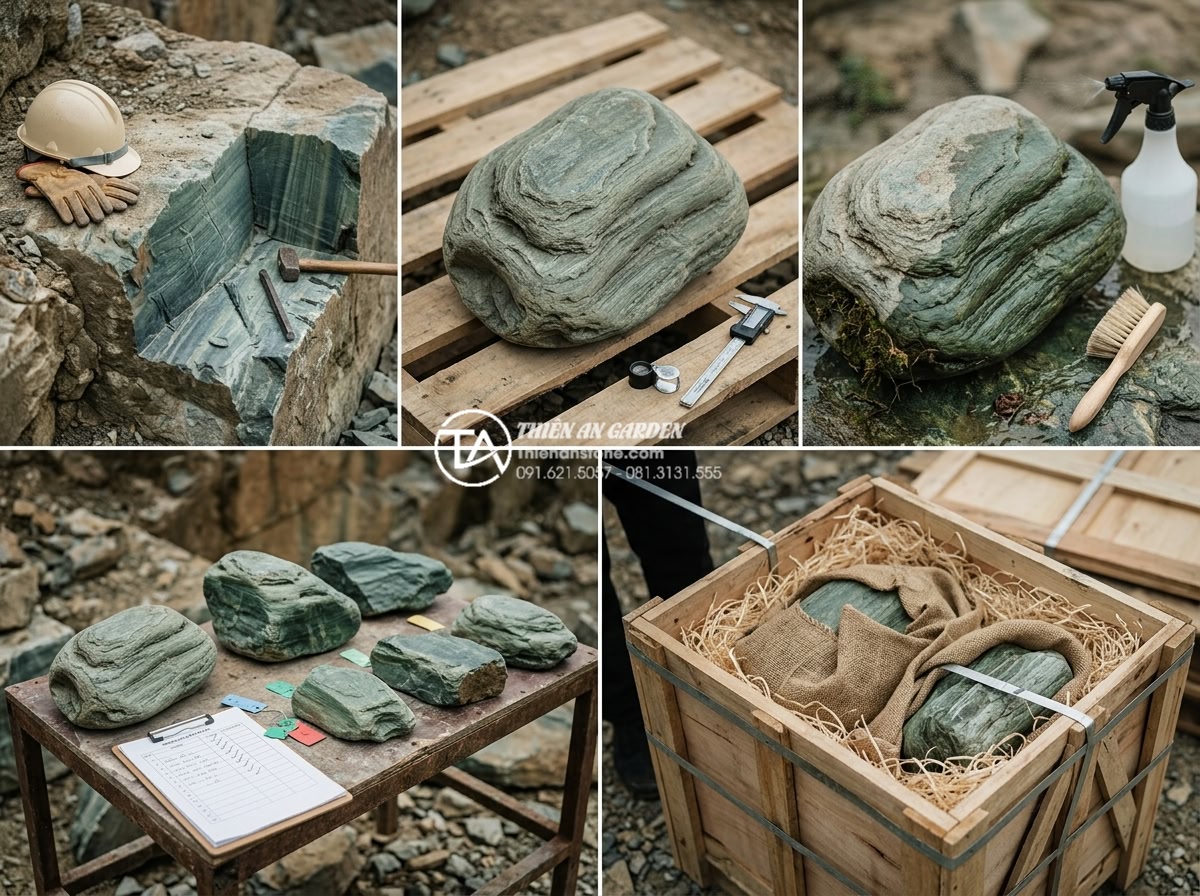 Nghệ thuật thiết kế Layout lũa săn đá (San đá) đỉnh cao - Documentary style sequence showing professional stone hunters from Thien An Ston