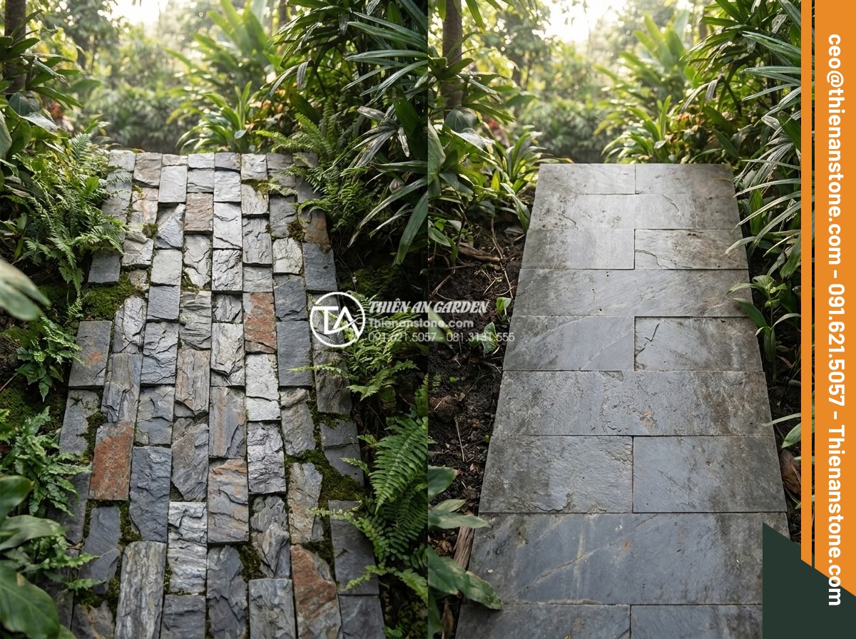 Quy trình thi công đá ghép tổ ong 10x50 cho tường rào và tiểu cảnh - Hình 3 Quy trình thi công đá ghép tổ ong 10x50 cho tường rào và tiểu cảnh - Detailed comparison image showing advantages of 10x50 honeycomb stone tiles vers