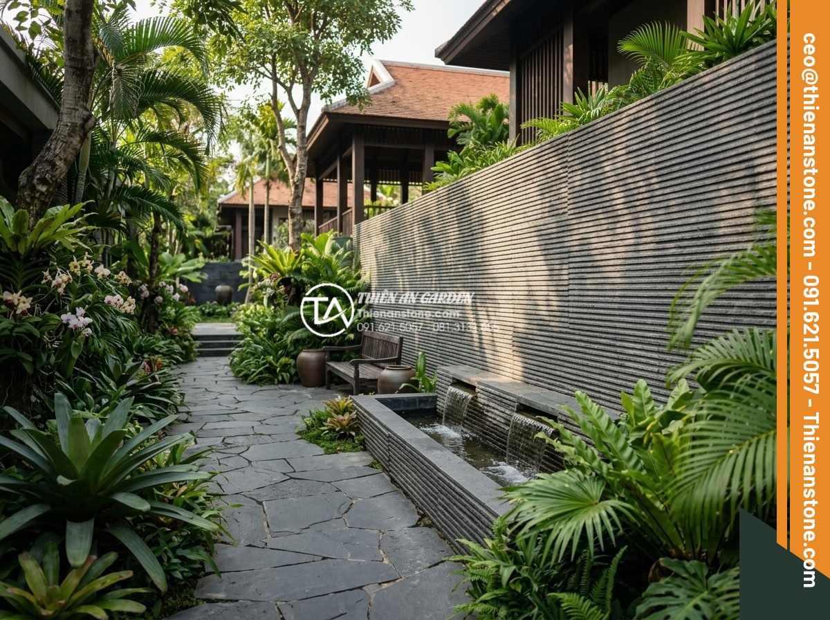 So sánh đá răng lược và gạch răng lược: Đâu là lựa chọn tối ưu? - Resort-style non-bo garden design incorporating extensive use of comb tooth natu