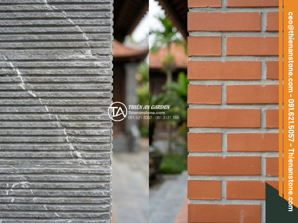 So sánh đá răng lược và gạch răng lược: Đâu là lựa chọn tối ưu? - Side-by-side comparison macro photo showing natural comb tooth stone texture ver