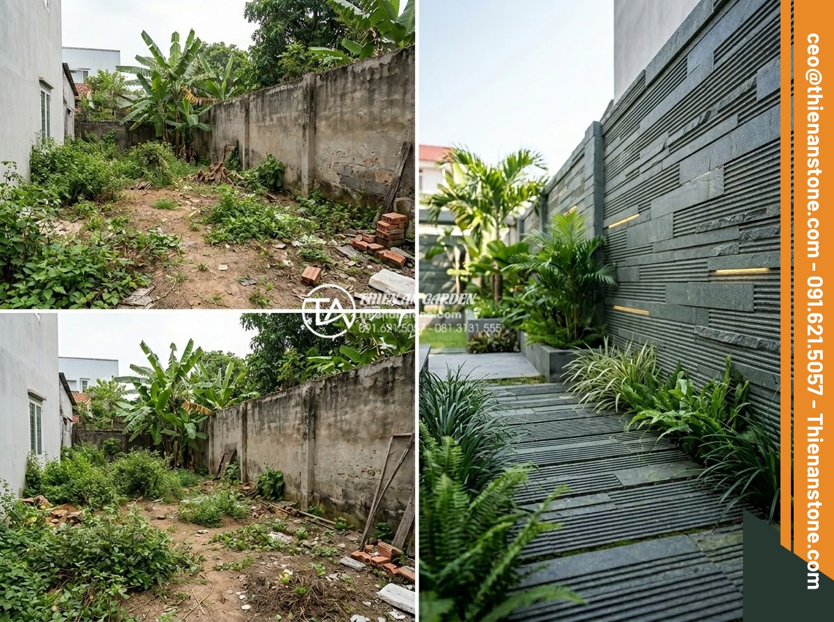 Tải trọn bộ Texture đá răng lược trắng cho kiến trúc sư và designer - Hình 18 Tải trọn bộ Texture đá răng lược trắng cho kiến trúc sư và designer - Before and after images of completed garden project featuring white comb tooth s