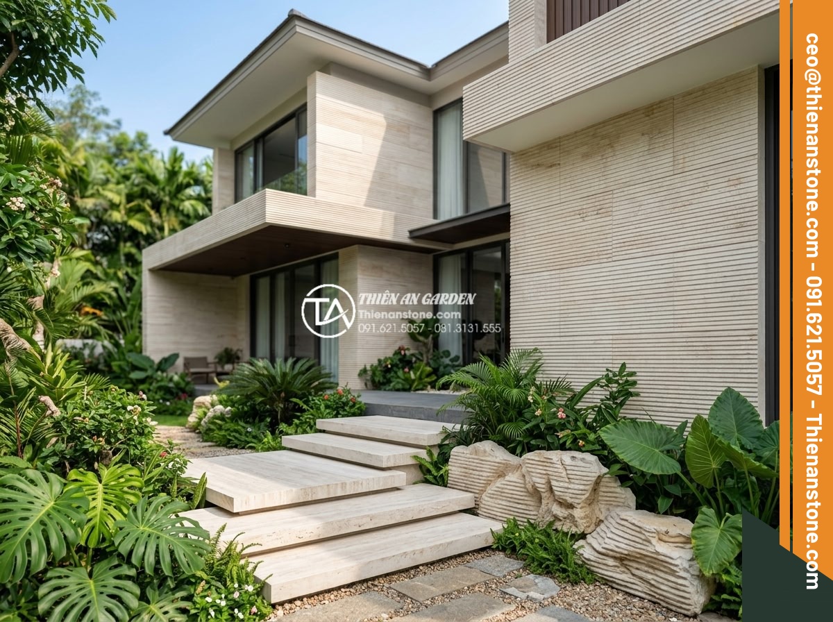 Tải trọn bộ Texture đá răng lược trắng cho kiến trúc sư và designer - Hình 8 Tải trọn bộ Texture đá răng lược trắng cho kiến trúc sư và designer - Architectural visualization of luxury villa exterior with white comb tooth stone