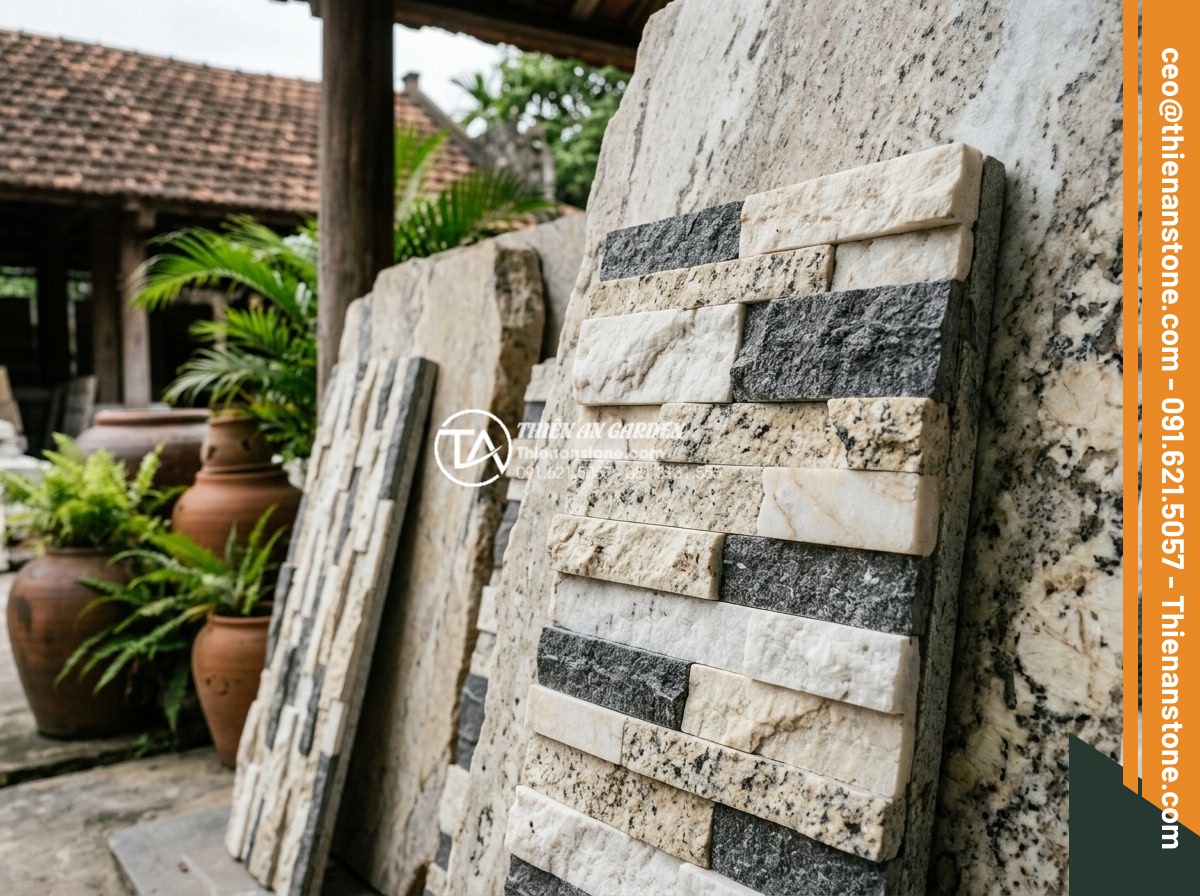 Tổng hợp các kiểu ghép đá trang trí tường độc đáo phá vỡ sự đơn điệu - Hình 15 Tổng hợp các kiểu ghép đá trang trí tường độc đáo phá vỡ sự đơn điệu - High-quality natural stone selection guide displaying premium granite and marble