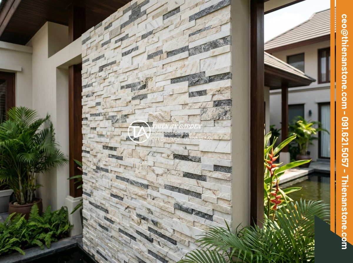 Tổng hợp các kiểu ghép đá trang trí tường độc đáo phá vỡ sự đơn điệu - Hình 20 Tổng hợp các kiểu ghép đá trang trí tường độc đáo phá vỡ sự đơn điệu - Finished high-end stone mosaic installation by experts at a completed villa proj