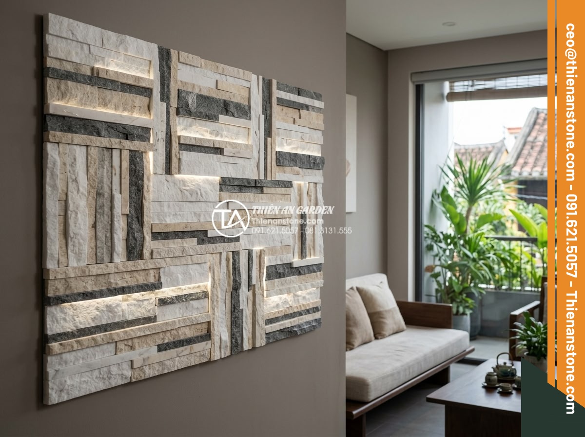 Tổng hợp các kiểu ghép đá trang trí tường độc đáo phá vỡ sự đơn điệu - Hình 5 Tổng hợp các kiểu ghép đá trang trí tường độc đáo phá vỡ sự đơn điệu - Modern abstract stone mosaic wall art using geometric patterns of polished black