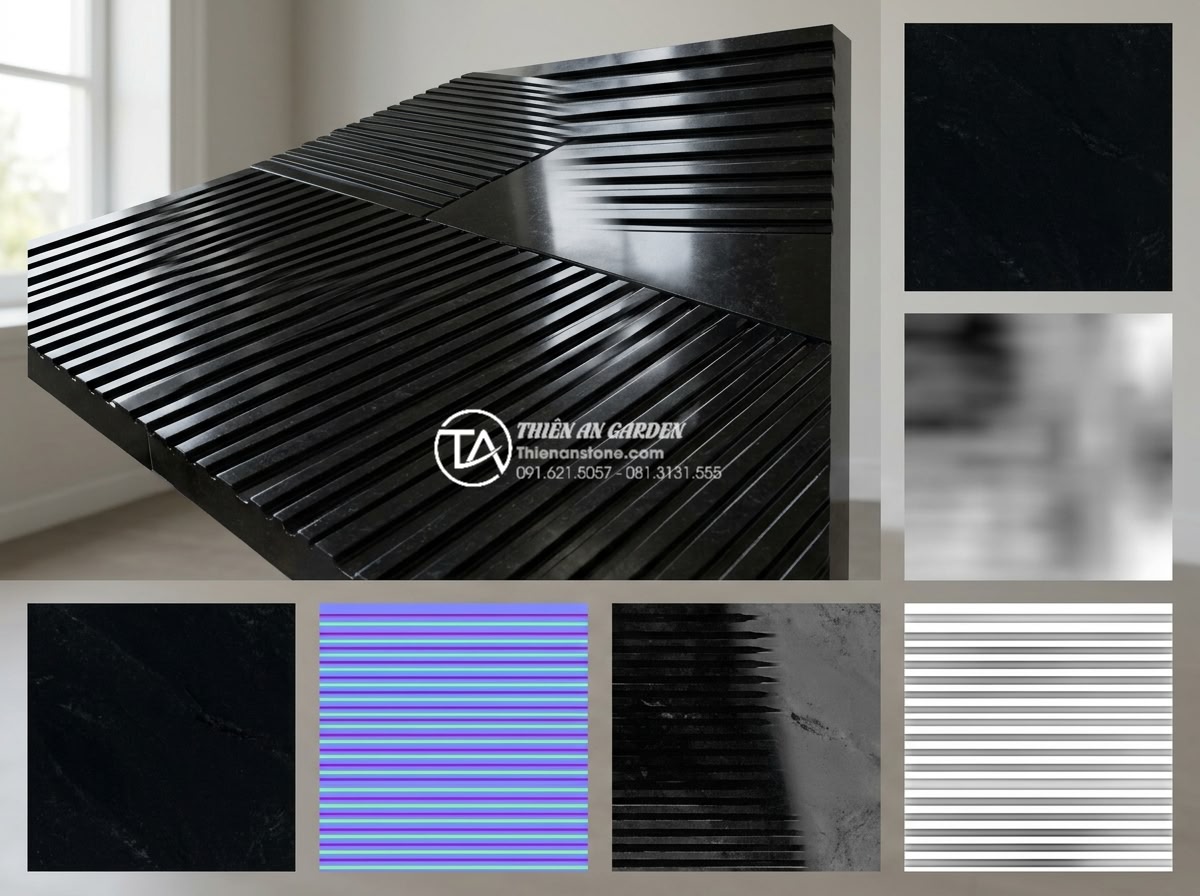 Tổng hợp Map đá răng lược chất lượng cao cho thiết kế 3D chuyên nghiệp - Premium black comb tooth stone texture map PBR set with deep black color, sharp 