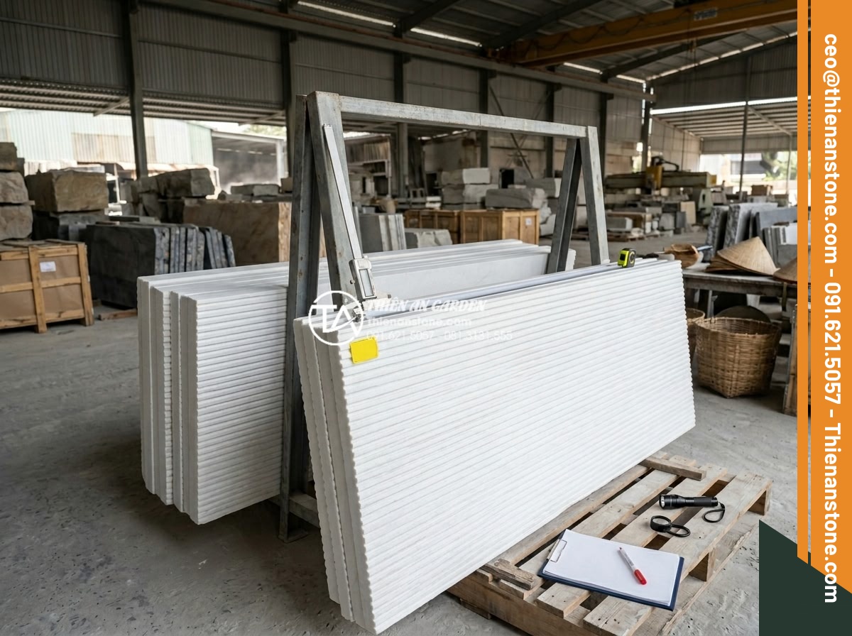 Top 10 mẫu đá răng lược đen ốp giếng trời tạo chiều sâu cực đỉnh - Hình 7 Top 10 mẫu đá răng lược đen ốp giếng trời tạo chiều sâu cực đỉnh - Selection of premium black comb tooth stone slabs displayed in warehouse with me