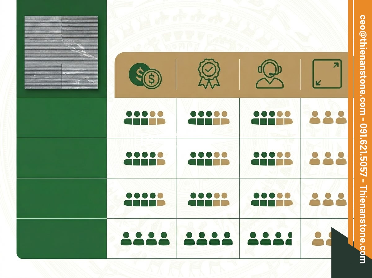 Top 5 địa chỉ mua đá răng lược uy tín, giá tận gốc tại Việt Nam - Clean professional comparison chart graphic of top 5 Vietnamese da rang luoc sto