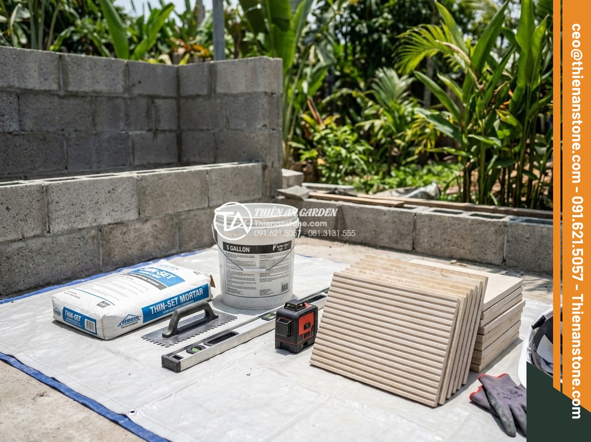 Top 5 địa chỉ mua đá răng lược uy tín, giá tận gốc tại Việt Nam - Step-by-step professional installation process of da rang luoc stone on a garden