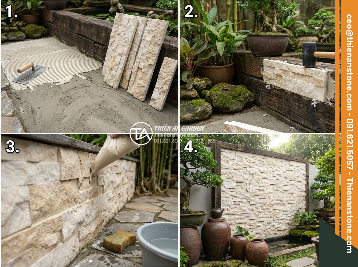 Tư vấn chọn màu đá ghép theo phong thủy rước tài lộc năm 2026 - Step-by-step professional stone mosaic installation technique for durable and be