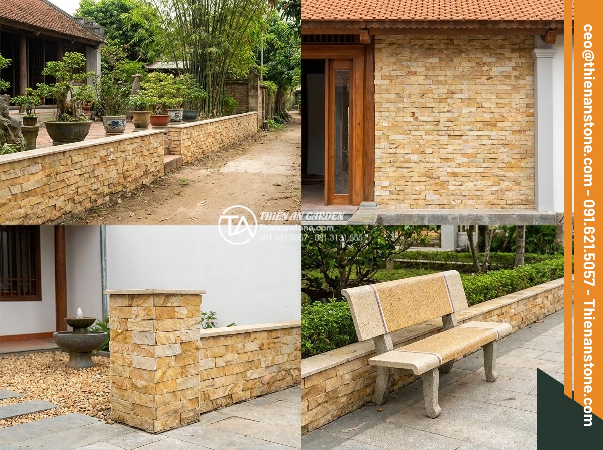 Ứng dụng đá ghép vàng trong thi công trụ cổng và vách ngăn tiểu cảnh - Hình 18 Ứng dụng đá ghép vàng trong thi công trụ cổng và vách ngăn tiểu cảnh - Visual chart style image comparing different mosaic stone types including golden