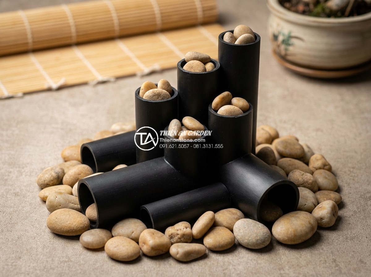 10 Ý tưởng tiểu cảnh khô sáng tạo từ vật liệu tái chế và đá tự nhiên - Hình 7 10 Ý tưởng tiểu cảnh khô sáng tạo từ vật liệu tái chế và đá tự nhiên - Modern dry landscape sculpture made from cut and arranged recycled PVC pipes pai
