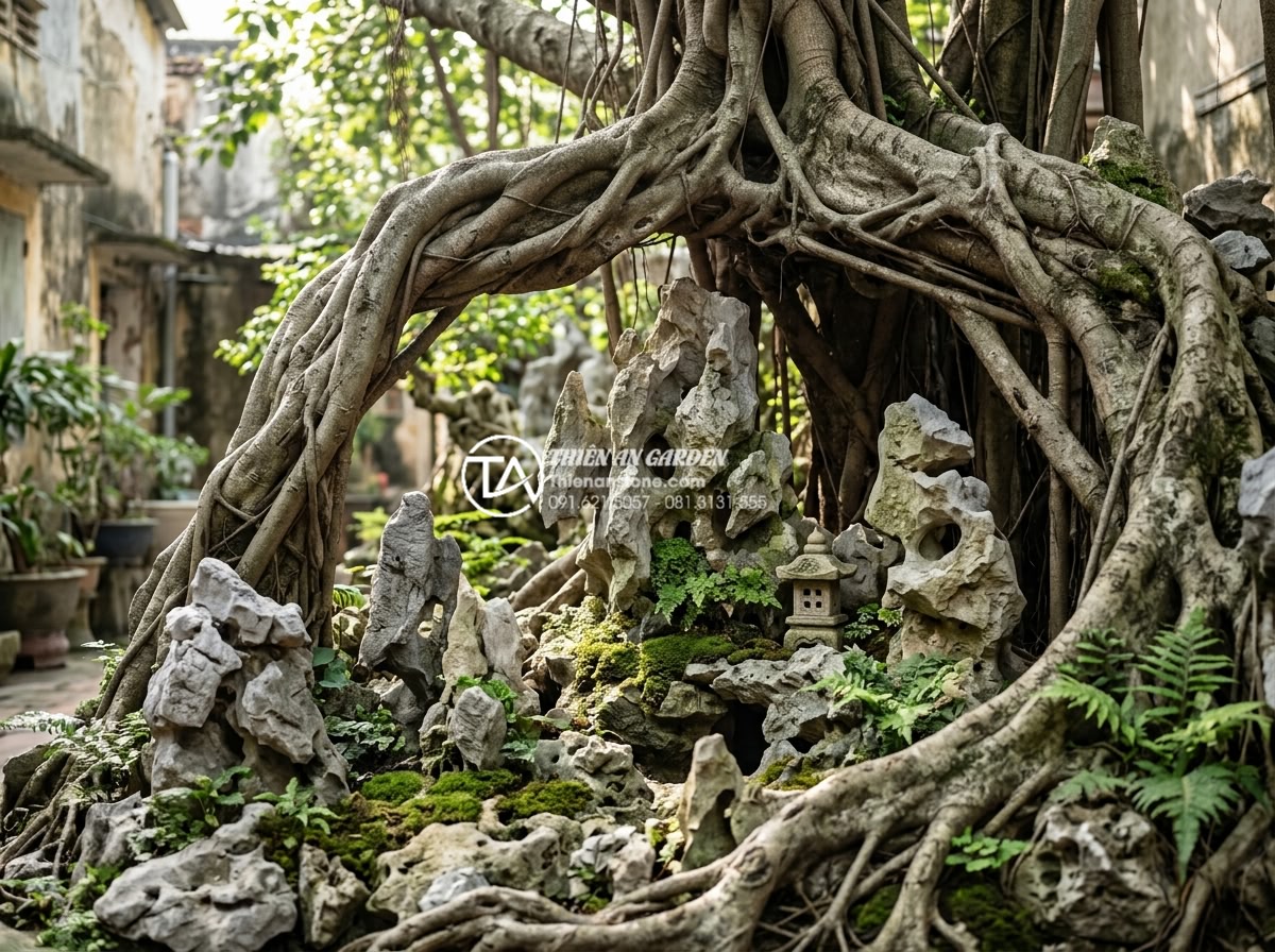 15+ Ý tưởng tiểu cảnh mini dưới gốc cây cho không gian nhỏ - Photorealistic miniature rock garden installed under the thick exposed roots of