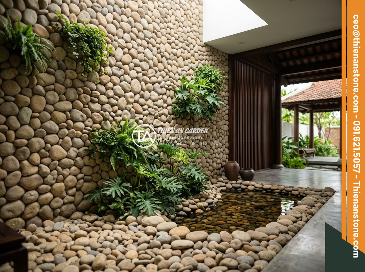 5 Sai lầm nghiêm trọng khi tự làm tiểu cảnh vách tường tại nhà - Perfectly harmonious natural stone wall landscape integrated seamlessly into a l