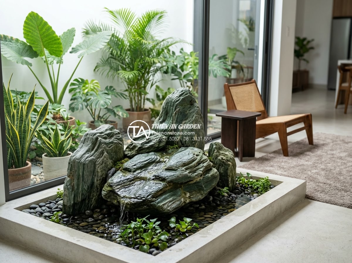 7 Lỗi thường gặp khi làm tiểu cảnh nước trong nhà khiến gia chủ 'mất lộc' - Hình 4 7 Lỗi thường gặp khi làm tiểu cảnh nước trong nhà khiến gia chủ 'mất lộc' - Professional photo of a perfectly proportioned natural stone indoor water featur