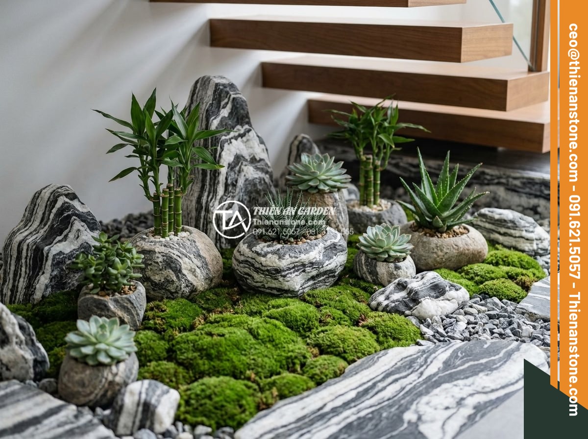 7 Sai lầm chết người khi làm tiểu cảnh khô gầm cầu thang bạn cần tránh - Hình 6 7 Sai lầm chết người khi làm tiểu cảnh khô gầm cầu thang bạn cần tránh - Beautiful close-up of carefully selected drought-tolerant and low-light plants t