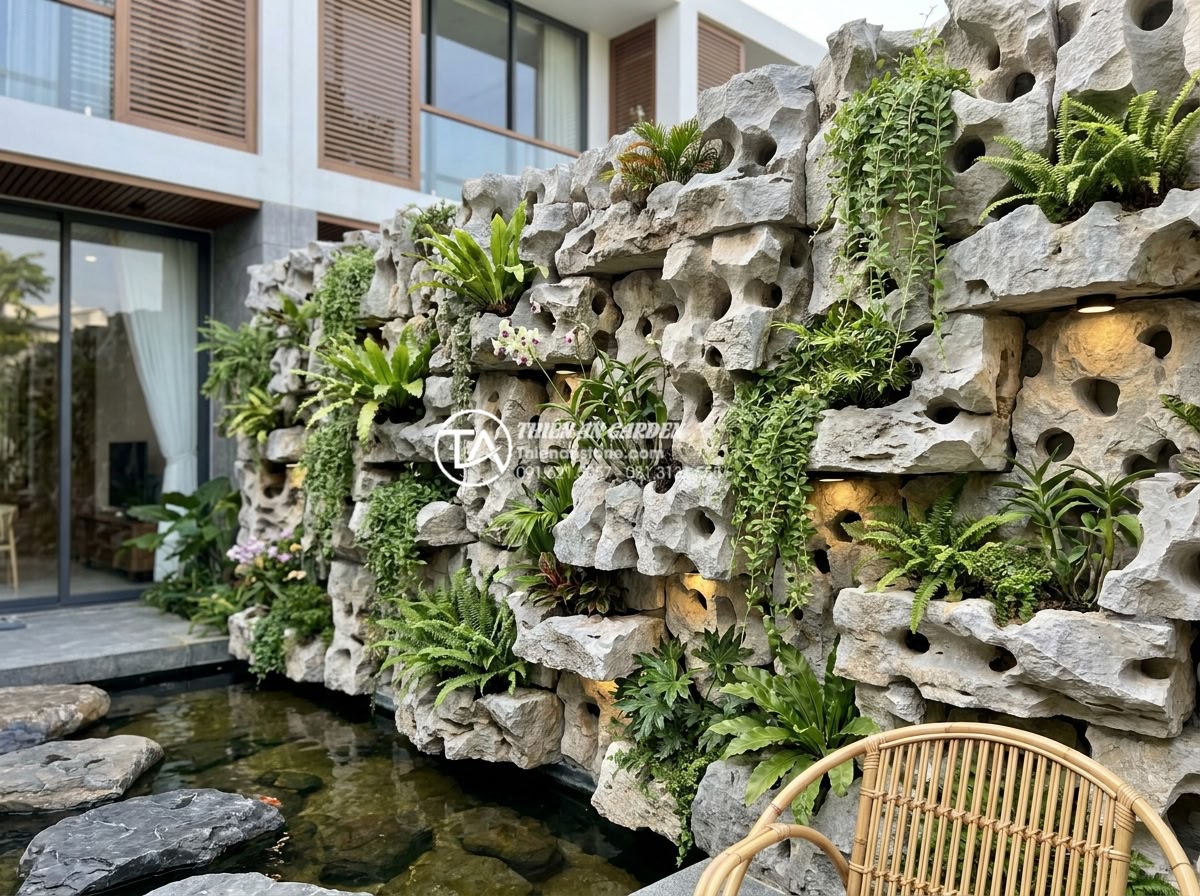 99+ Mẫu tiểu cảnh vách tường đẹp và đẳng cấp nhất cho không gian hiện đại - Hình 10 99+ Mẫu tiểu cảnh vách tường đẹp và đẳng cấp nhất cho không gian hiện đại - Eco-friendly recycled stone vertical garden wall with native Vietnamese plants a