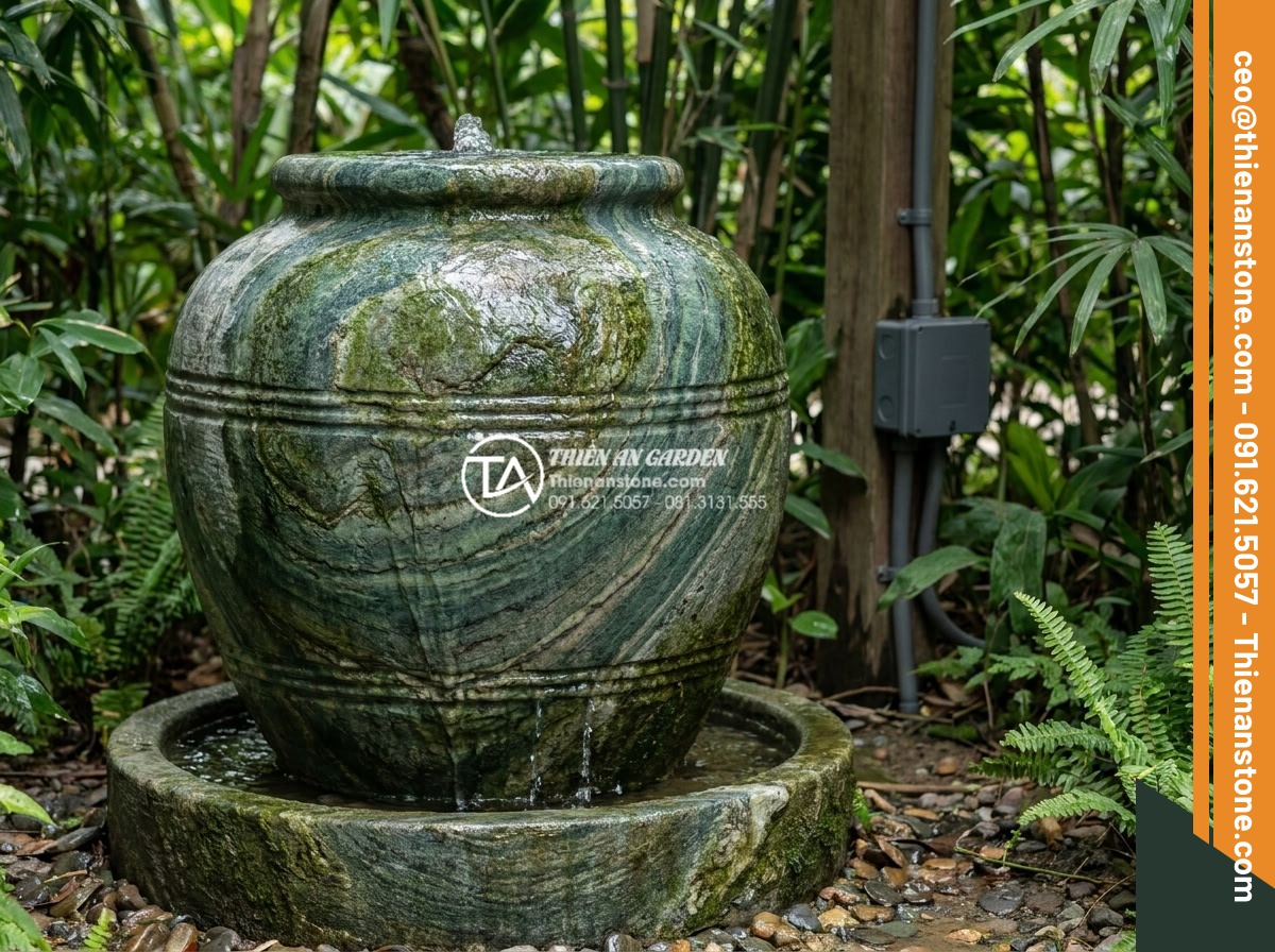 An toàn điện khi lắp đặt tiểu cảnh chum nước ngoài trời: Những điều cần biết - Beautifully maintained outdoor chum water fountain with reliable safe electrical