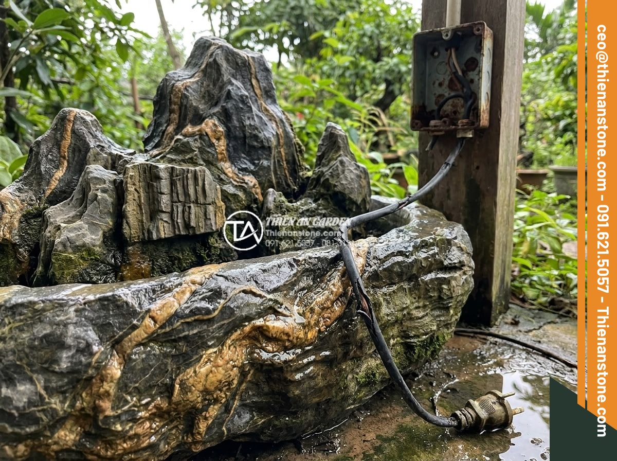 An toàn điện khi lắp đặt tiểu cảnh chum nước ngoài trời: Những điều cần biết - Warning signs and common electrical failure points in garden water features usin