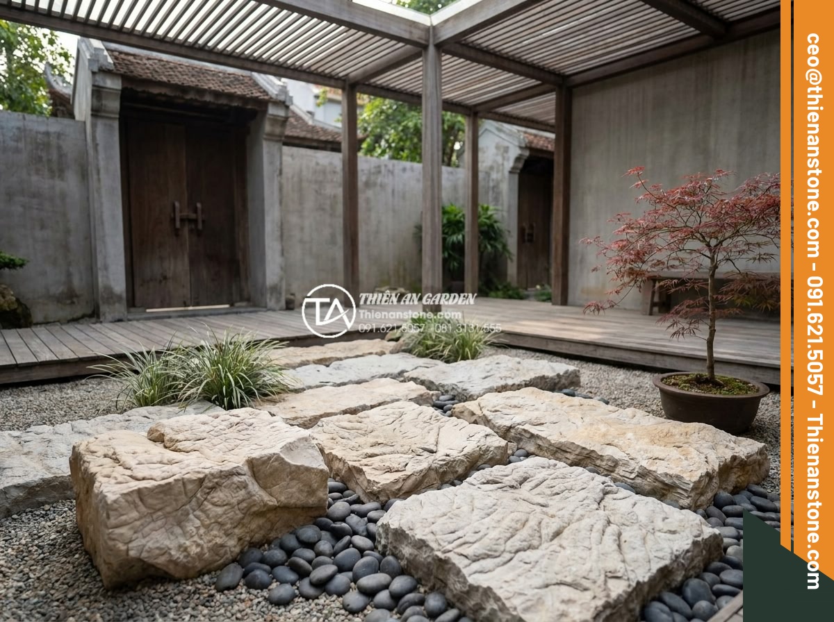 BST 30+ mẫu tiểu cảnh khô đẹp hiện đại dẫn đầu xu hướng năm 2026 - High-resolution image of a serene modern dry garden landscape 2026 style, large 