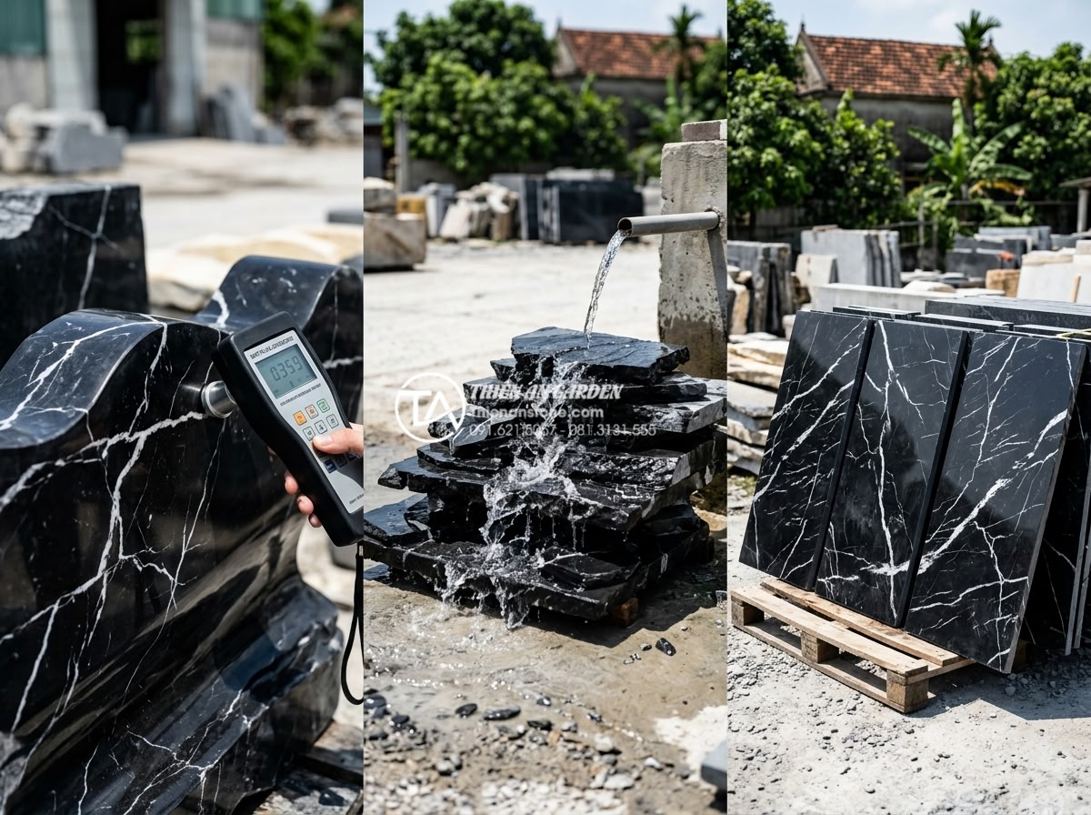Cách chọn đá cuội tự nhiên trang trí tiểu cảnh gốc cây chuẩn kiến trúc - Hình 3 Cách chọn đá cuội tự nhiên trang trí tiểu cảnh gốc cây chuẩn kiến trúc - Technical close-up image showing quality inspection of natural river pebbles, in