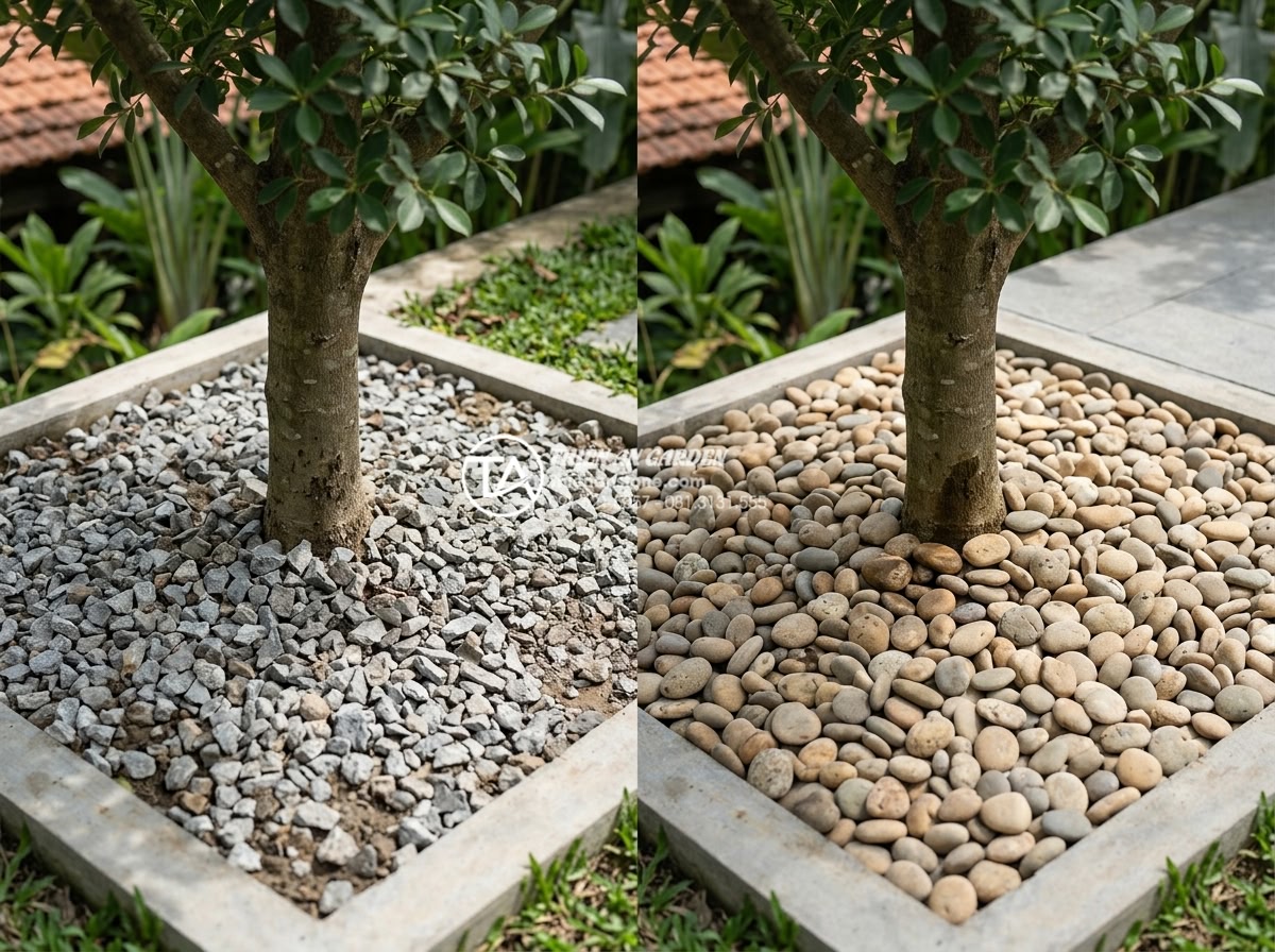 Cách chọn đá cuội tự nhiên trang trí tiểu cảnh gốc cây chuẩn kiến trúc - Hình 4 Cách chọn đá cuội tự nhiên trang trí tiểu cảnh gốc cây chuẩn kiến trúc - Architectural rendering style photograph comparing high-quality natural river pe