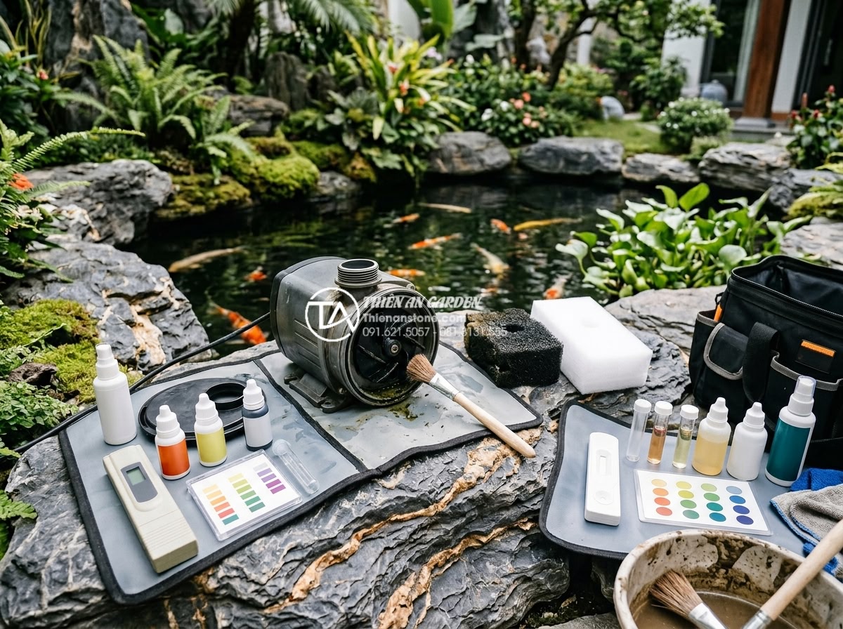 Cách chọn máy bơm tiểu cảnh nước: Thông số lưu lượng và độ cao cột áp cần biết - Hình 9 Cách chọn máy bơm tiểu cảnh nước: Thông số lưu lượng và độ cao cột áp cần biết - Maintenance technician cleaning a submersible water pump removed from a natural