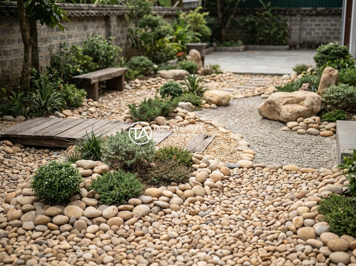 Cách tự tính toán chi phí làm tiểu cảnh khô sân vườn đơn giản nhất - Hình 10 Cách tự tính toán chi phí làm tiểu cảnh khô sân vườn đơn giản nhất - Professional team from Thien An Stone company consulting with happy homeowner in
