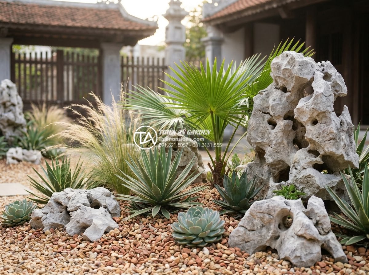Cách tự tính toán chi phí làm tiểu cảnh khô sân vườn đơn giản nhất - Hình 5 Cách tự tính toán chi phí làm tiểu cảnh khô sân vườn đơn giản nhất - Beautiful arrangement of drought tolerant plants including succulents, ornamenta