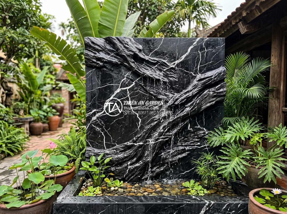 Cách xử lý rêu mốc và mùi hôi cho tiểu cảnh tường nước lâu ngày - Well designed water feature wall with optimal water flow and anti-moss features 