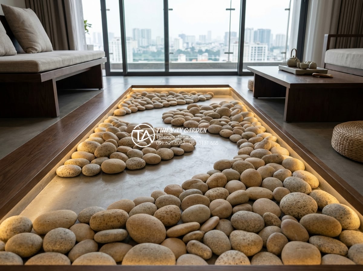 Hướng dẫn chống thấm triệt để cho khu vực làm tiểu cảnh khô trong nhà - Hình 1 Hướng dẫn chống thấm triệt để cho khu vực làm tiểu cảnh khô trong nhà - High-resolution professional photograph of an indoor dry rockery landscape in a
