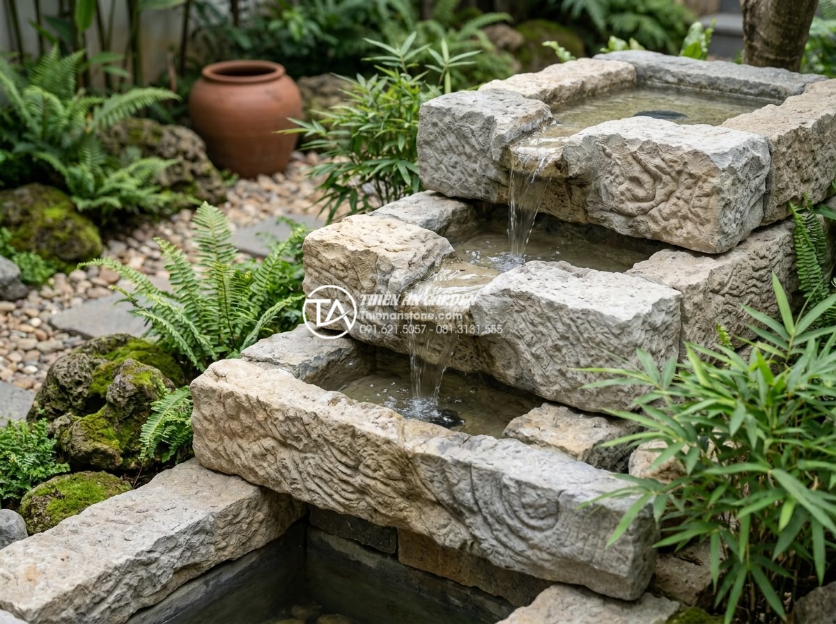 Hướng dẫn tự chế hệ thống lọc nước mini cho tiểu cảnh chum tiết kiệm - Professional landscape design featuring stone water elements with hidden filtrat