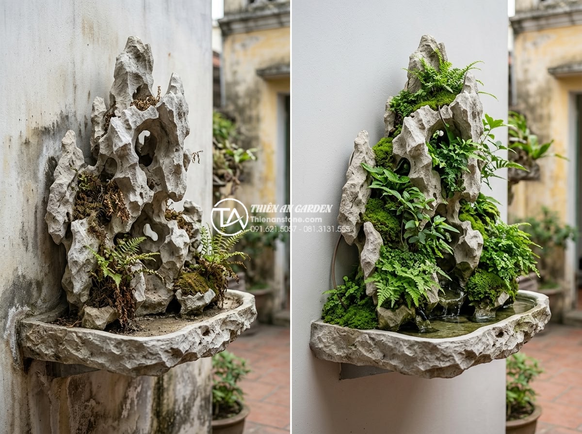 Hướng dẫn tự làm tiểu cảnh treo tường đơn giản chỉ với 5 bước - Hình 21 Hướng dẫn tự làm tiểu cảnh treo tường đơn giản chỉ với 5 bước - Before and after comparison realistic photography of a wall mounted mini landsca