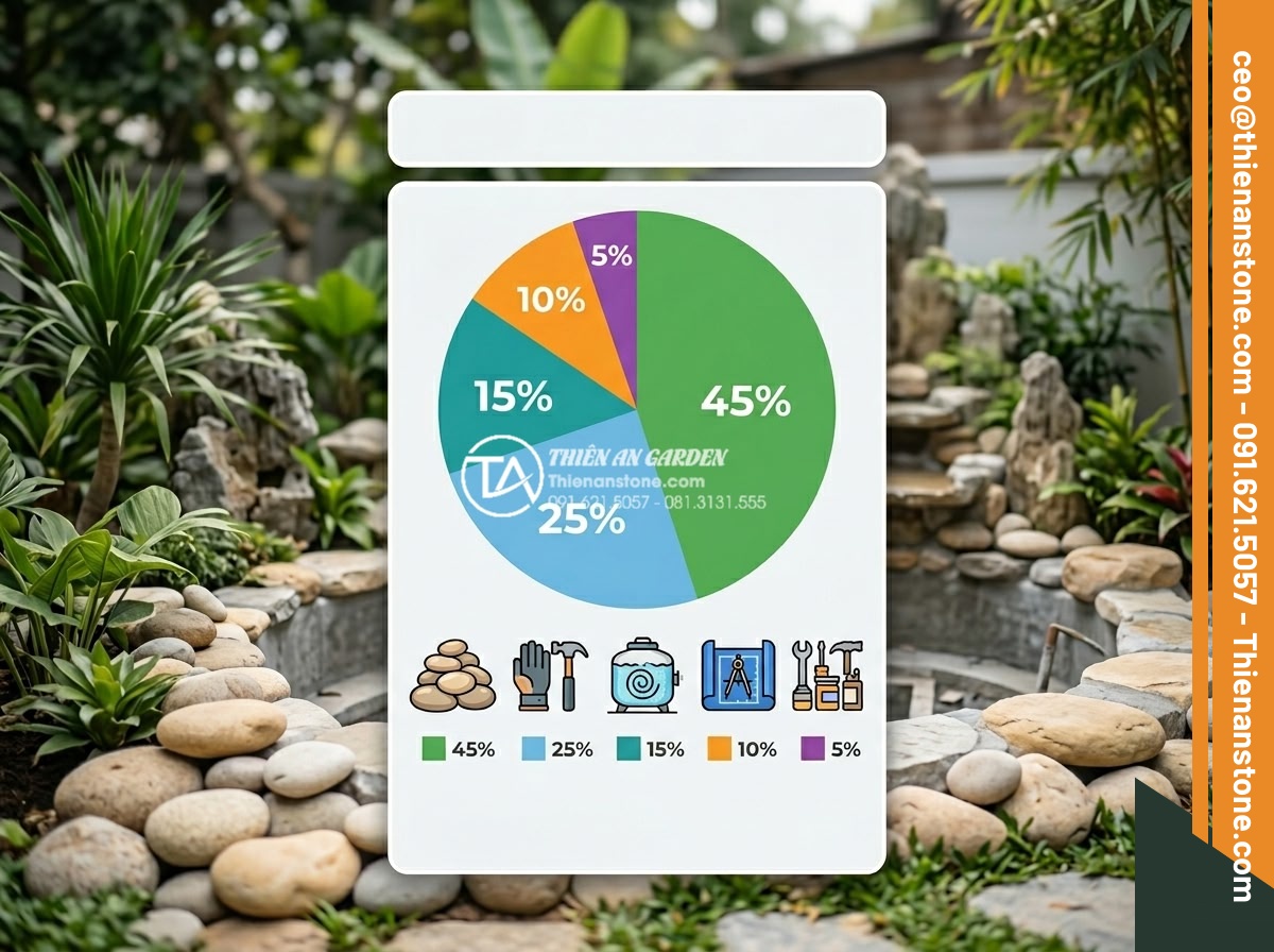 Kinh nghiệm chọn đơn vị thiết kế thi công tiểu cảnh nước uy tín tại Hà Nội & TP.HCM - Modern infographic style image displaying realistic cost breakdown chart for nat