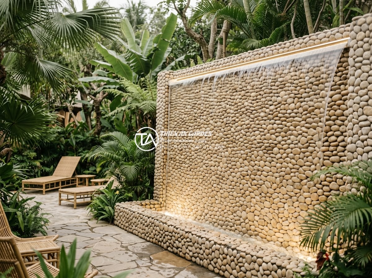 Kinh nghiệm chọn máy bơm cho tiểu cảnh tường nước không gây tiếng ồn - Beautiful real-life photograph of a completed luxury resort water wall feature u
