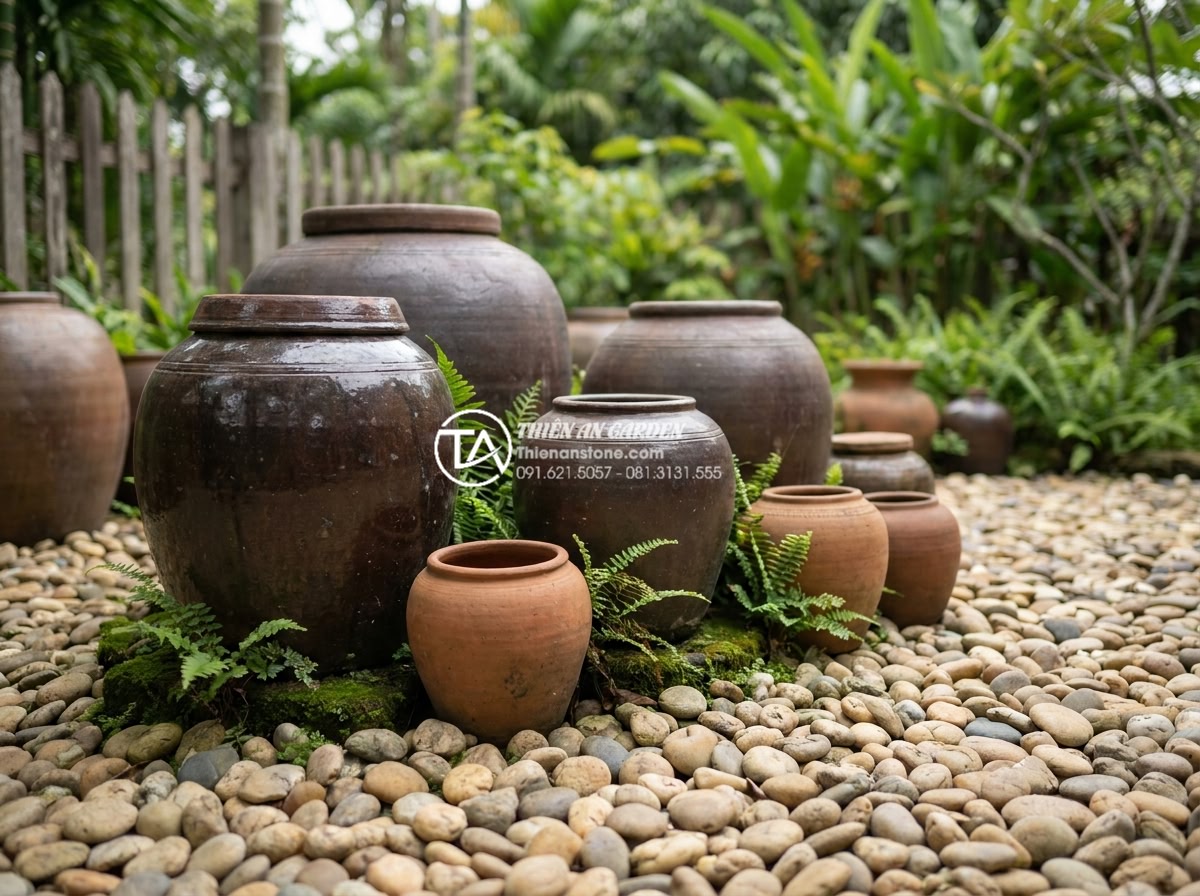 Kinh nghiệm chọn mua chum vại cũ làm tiểu cảnh mang nét hoài cổ - Hình 5 Kinh nghiệm chọn mua chum vại cũ làm tiểu cảnh mang nét hoài cổ - Various types of ancient Vietnamese ceramic jars and old water pots classified b