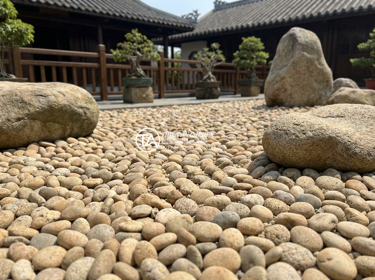 Kinh nghiệm vệ sinh sỏi và đá trong tiểu cảnh khô luôn sạch như mới - Hình 1 Kinh nghiệm vệ sinh sỏi và đá trong tiểu cảnh khô luôn sạch như mới - Professional high-resolution photograph of a pristine dry rock garden featuring