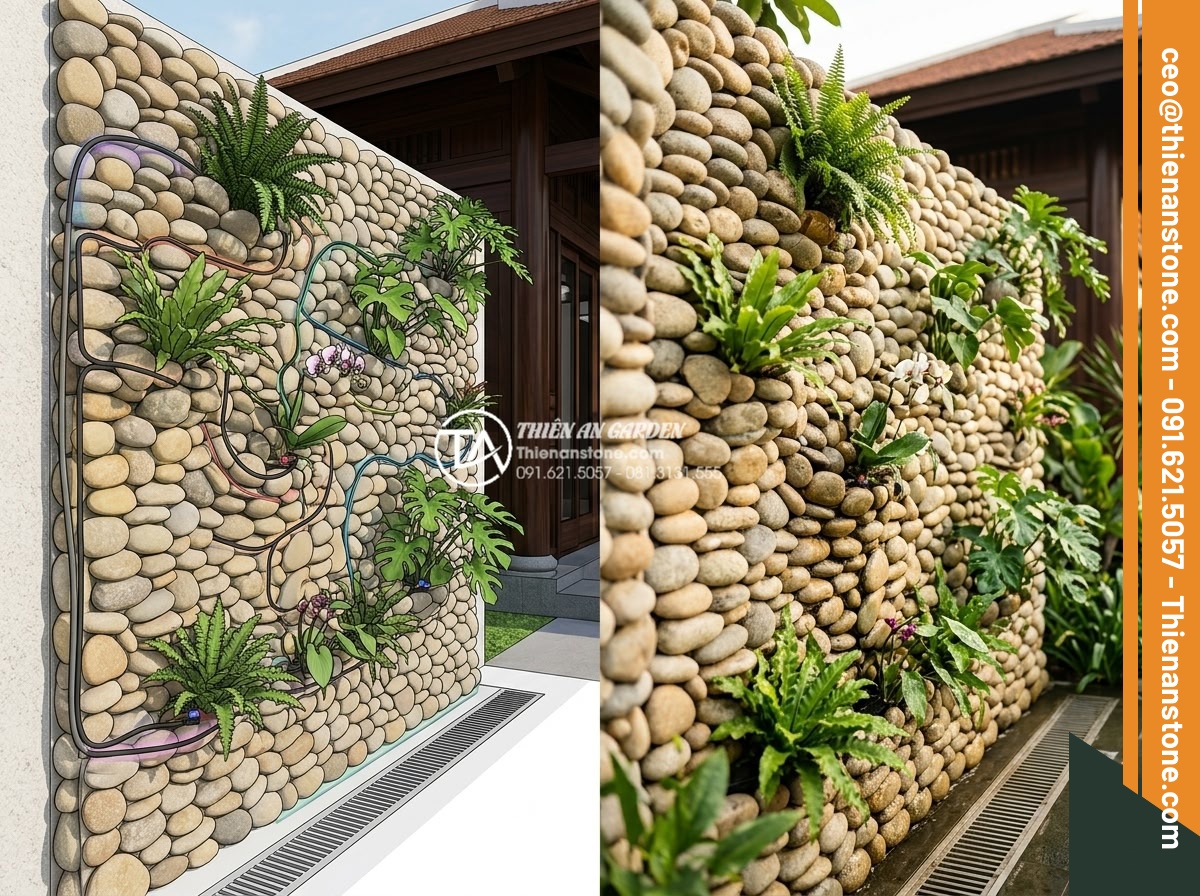 Lắp đặt hệ thống tưới tự động cho tiểu cảnh treo tường: Tiết kiệm thời gian - Hình 6 Lắp đặt hệ thống tưới tự động cho tiểu cảnh treo tường: Tiết kiệm thời gian - Architectural rendering and real photo comparison of perfectly designed automati