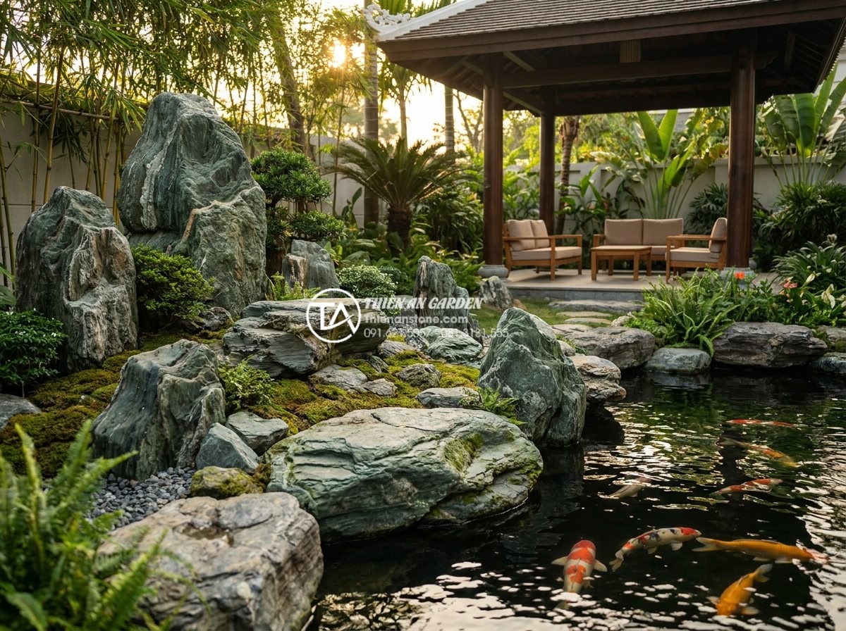 Nên làm tiểu cảnh khô hay tiểu cảnh nước? So sánh chi tiết từ chuyên gia - Final professional hero image of a stunning completed luxury Vietnamese garden f